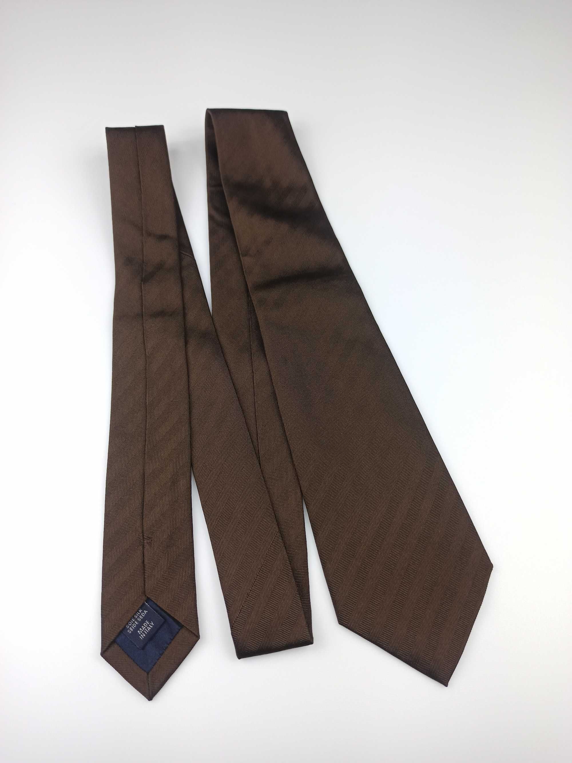 Altea Milano brązowy jedwabny krawat w paski f23