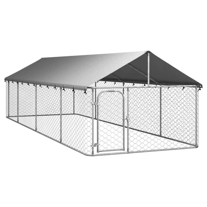 Canil de Exterior 6x2x1,5 m | Aço Galvanizado + Toldo Impermeável