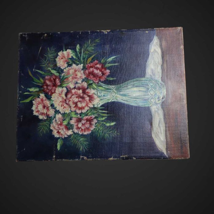 Stary obraz olejny kwiaty w wazonie 1952 r B5/072070