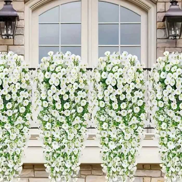 4 SZTUKI 75cm Sztuczne Kwiaty Girlanda Wiszące Zwisające BIAŁE h207