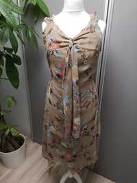 Sukienka S 36 - Oxmo - zwiewna wzór kwiaty szerokie ramiączka beżowa