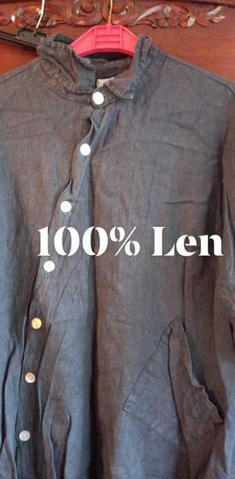 Vera Tucci 100% len lniana włoska koszula/tunika pachy 122cm granatowa