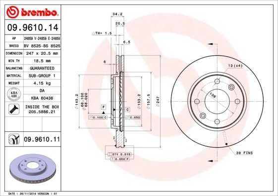 Travagem Peugeot BREMBO 09.9610.14 / BREMBO P 61 065
