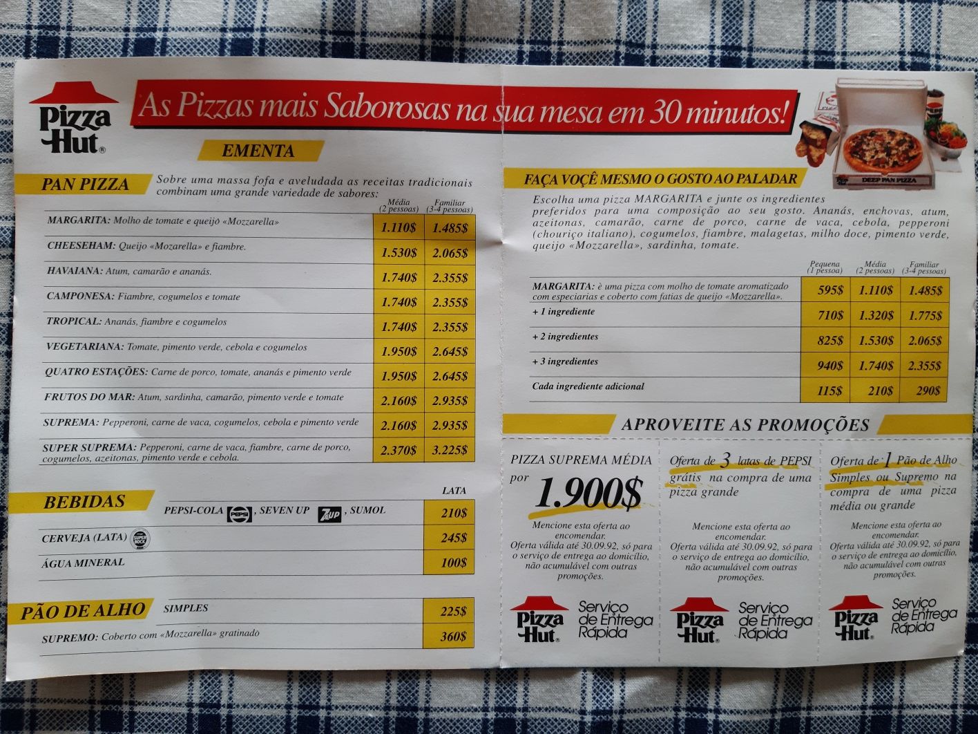 Folheto Pizza Hut Boavista Porto 1992