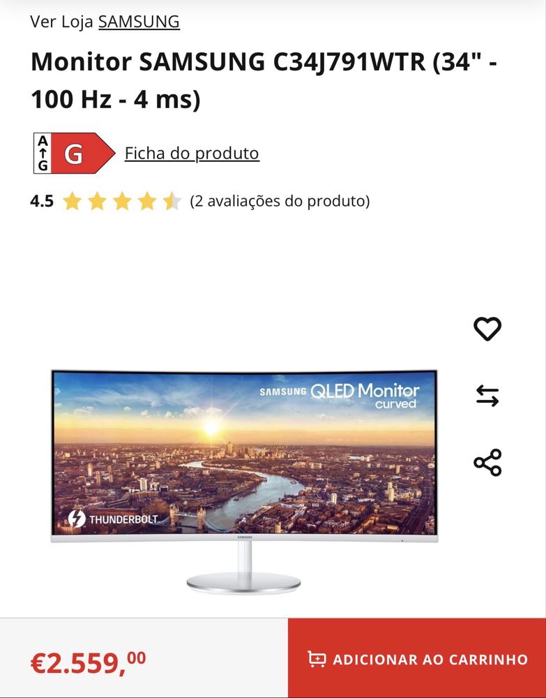 Monitor Samsung Ultra Wide 34” C34J791WTU