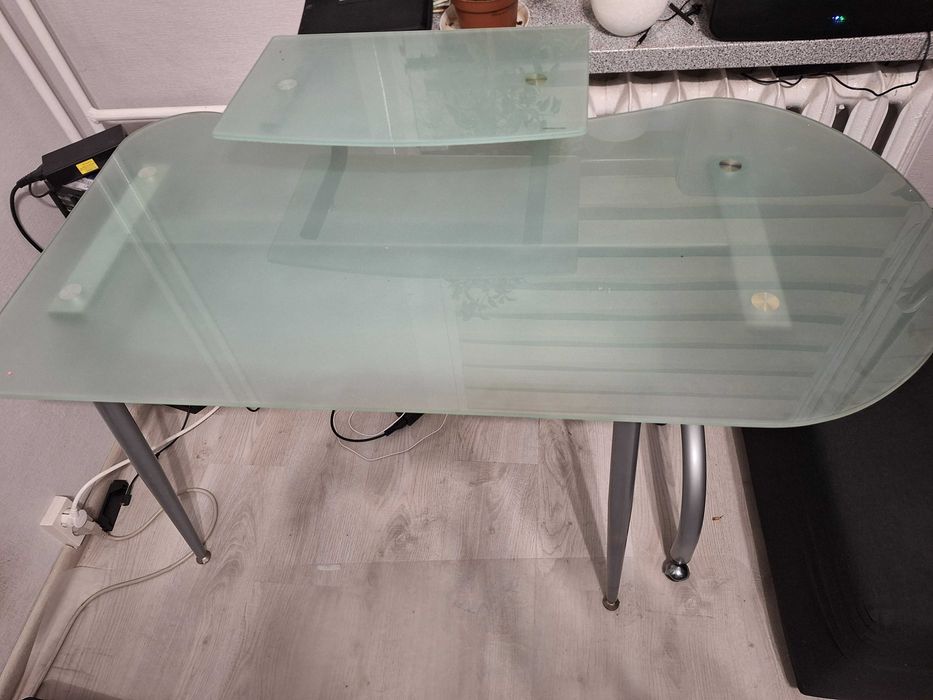 Biurko komputerowe szklane składane Aluminium 120x60 - 240x60