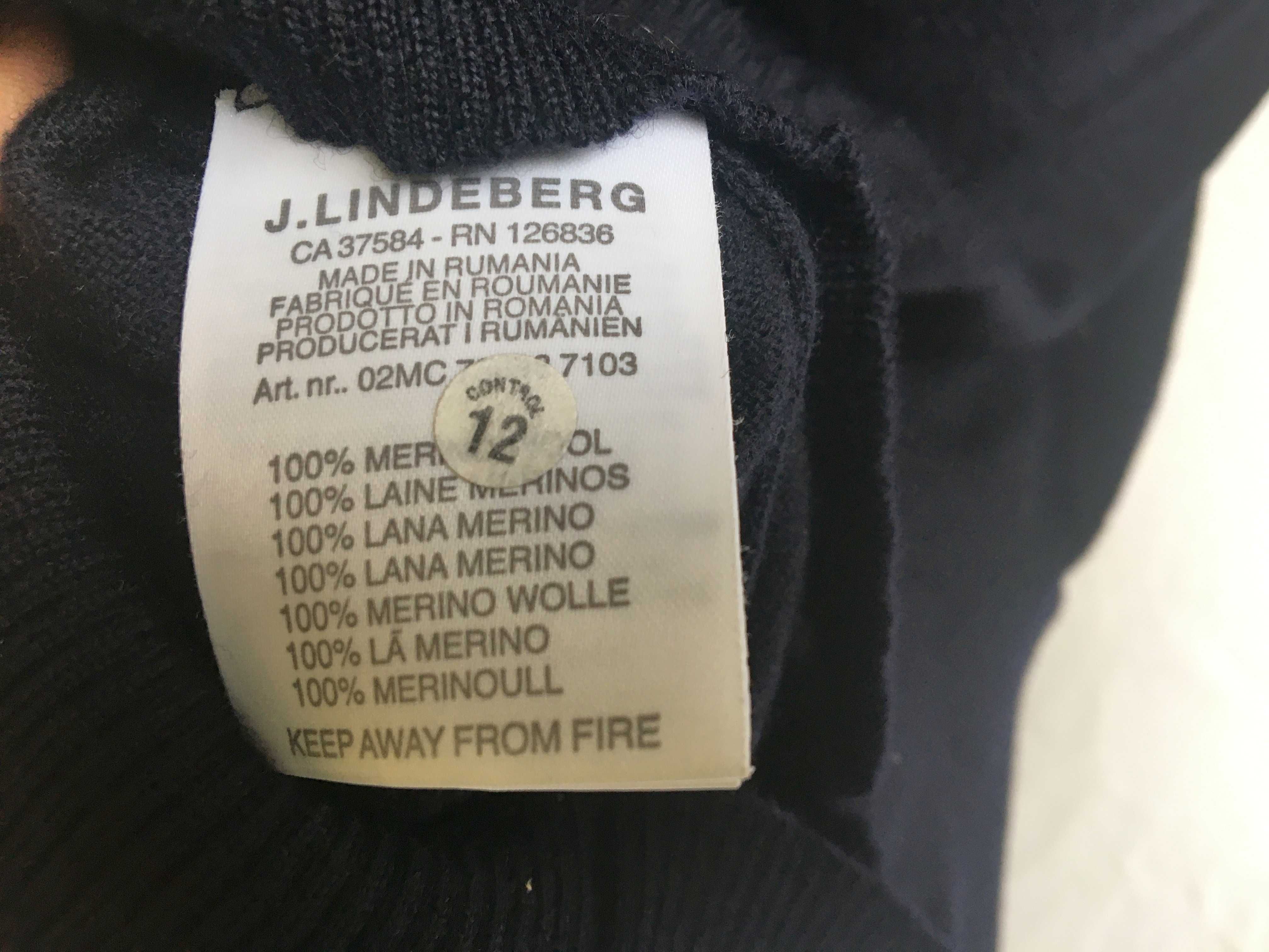 J.LINDEBERG sweter męski z dekoltem v-neck, 100% merino wool r. S