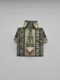 Pomysł na prezent, banknot 1 dolar origami, koszulka z krawatem