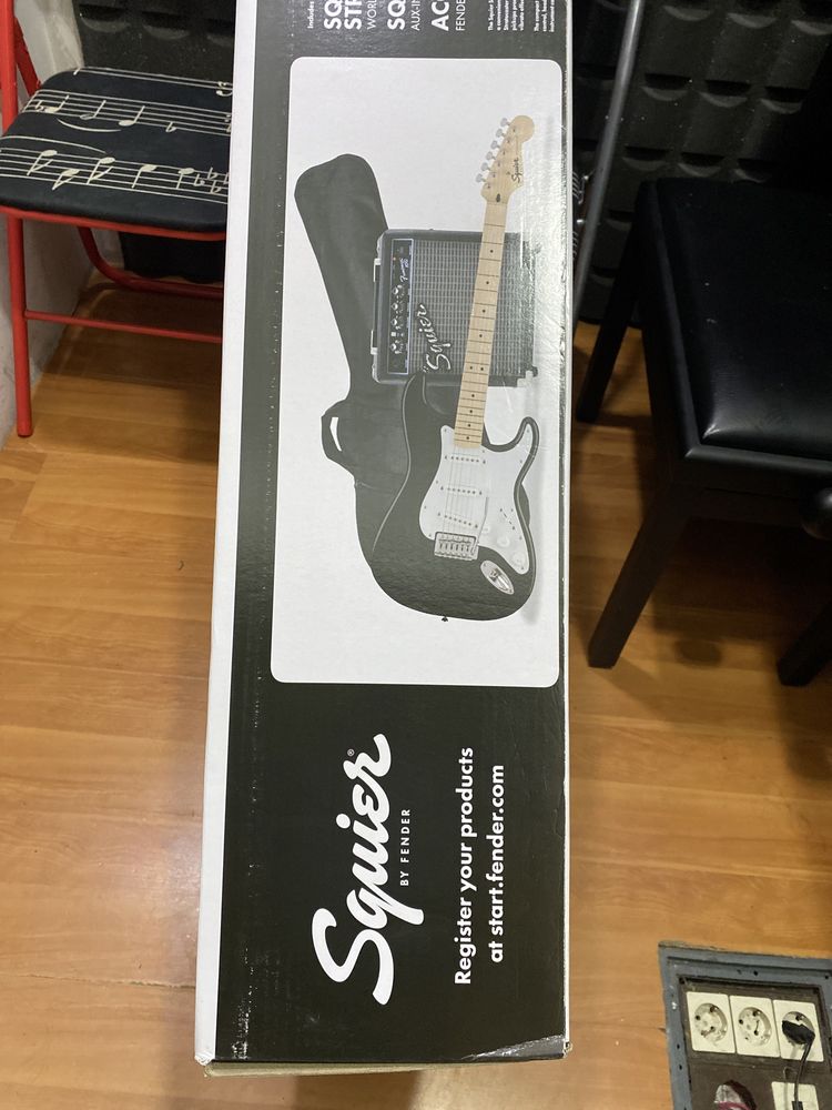 Pack guitarra electrica preto Fender Squier