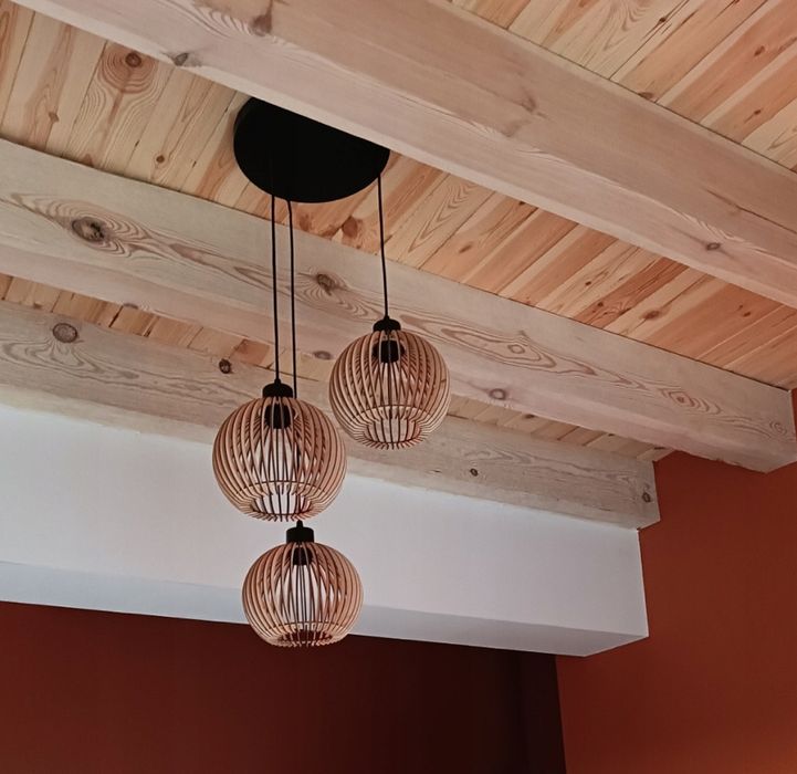 Lampa Wisząca Drewniana Loft Retro 3 Klosze Regulowana