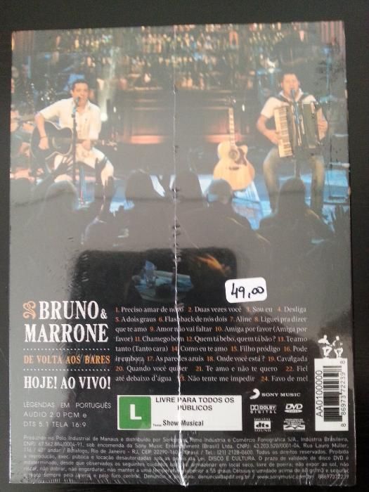 DVD Bruno & Marrone ao vivo De volta aos bares novo selado