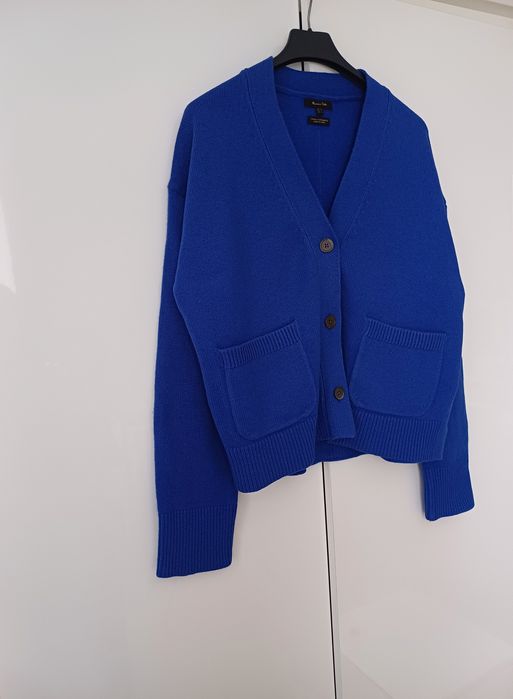 Massimo Dutti wełniany kardigan niebieski sweter wełna kaszmir guziki