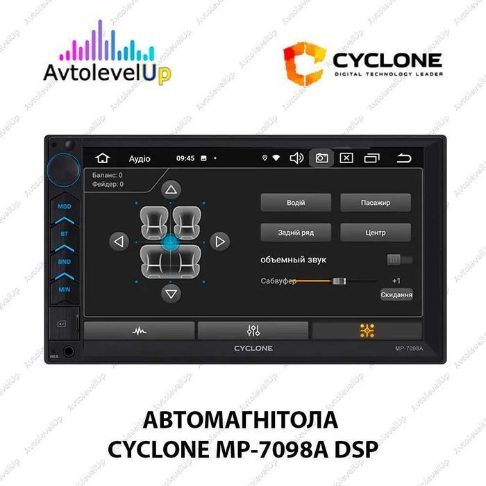 Автомагнитола CYCLONE MP-7098A ASP,  2/32Gb GSM 4G AndroidAuto/CarPlay