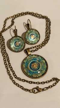 Medalion wisiorek i kolczyki mandala vintage prezent