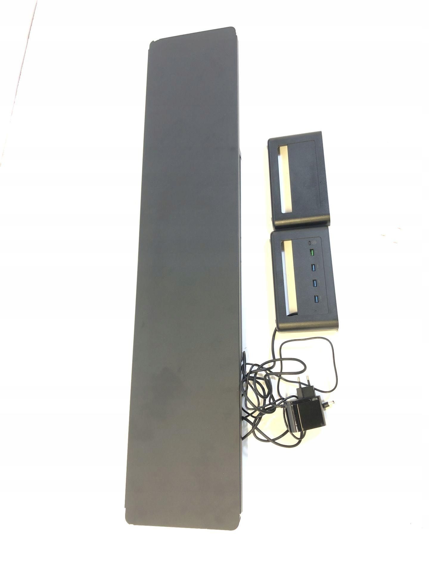Stojak na 2 monitory z 2 szufladami i 4 portami USB, metalowy, 98,3 cm