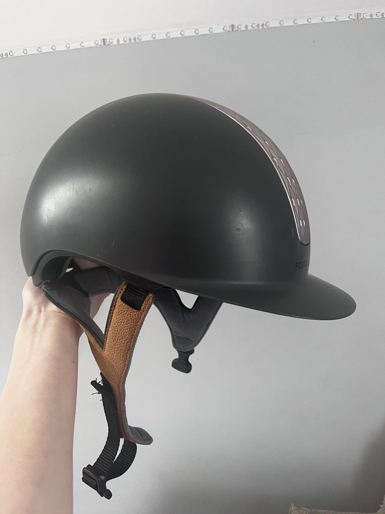 Kask jeździecki fouganza 520 szaro-brązowy S/54