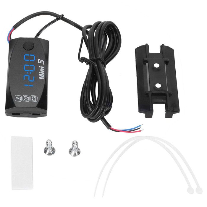 Електронний цифровий годинник, термометр, вольтметр 3 в 1 для мото 12В