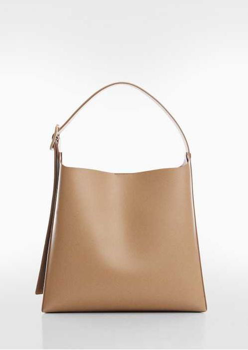 MANGO Torba torebka shopper ze sprzączką kawowy duża regulowany uchwyt