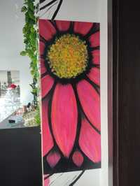 sprzedam obraz różowy kwiat ręcznie malowany format 40x100, akryl na
