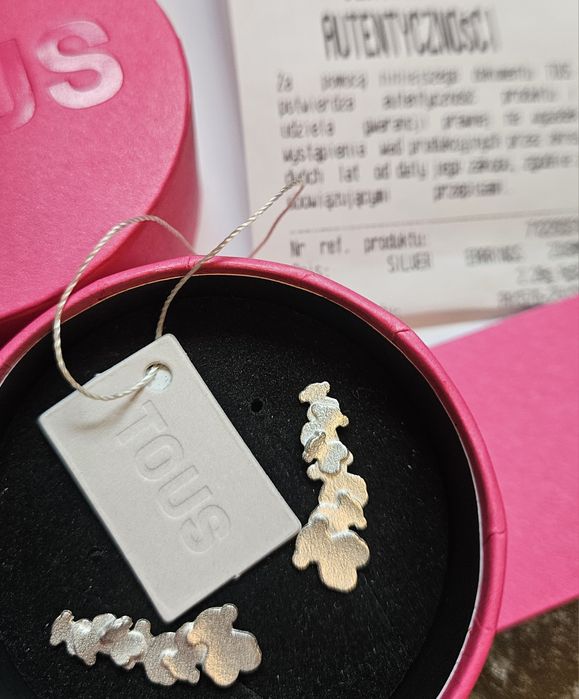 kolczyki srebrne TOUS nausznice ze srebra nowe certyfikat misie orygin