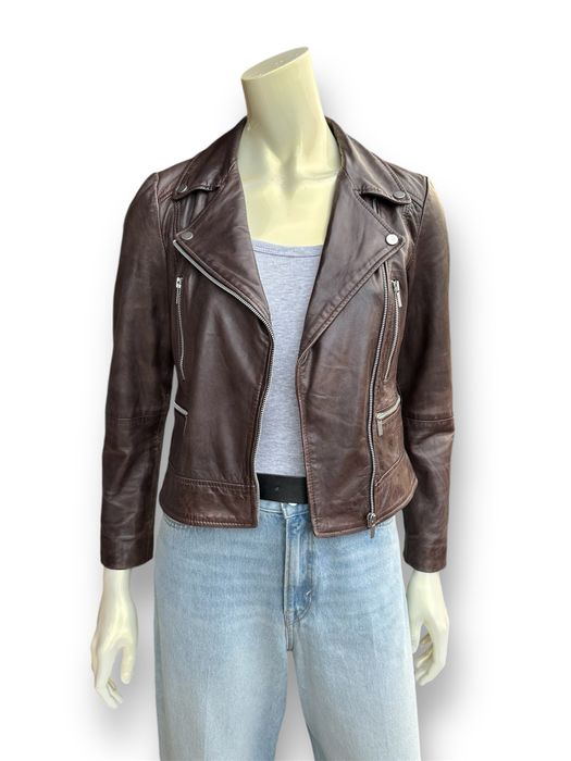 Brązowa skórzana kurtka, ramoneska Mango, 100% skóra owcza, rozmiar M