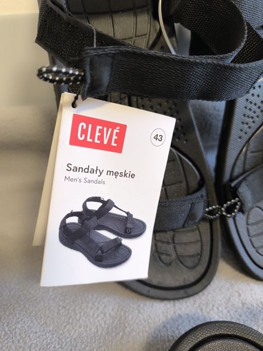 Lekkie czarne sandały męskie zapinane na rzepy 44