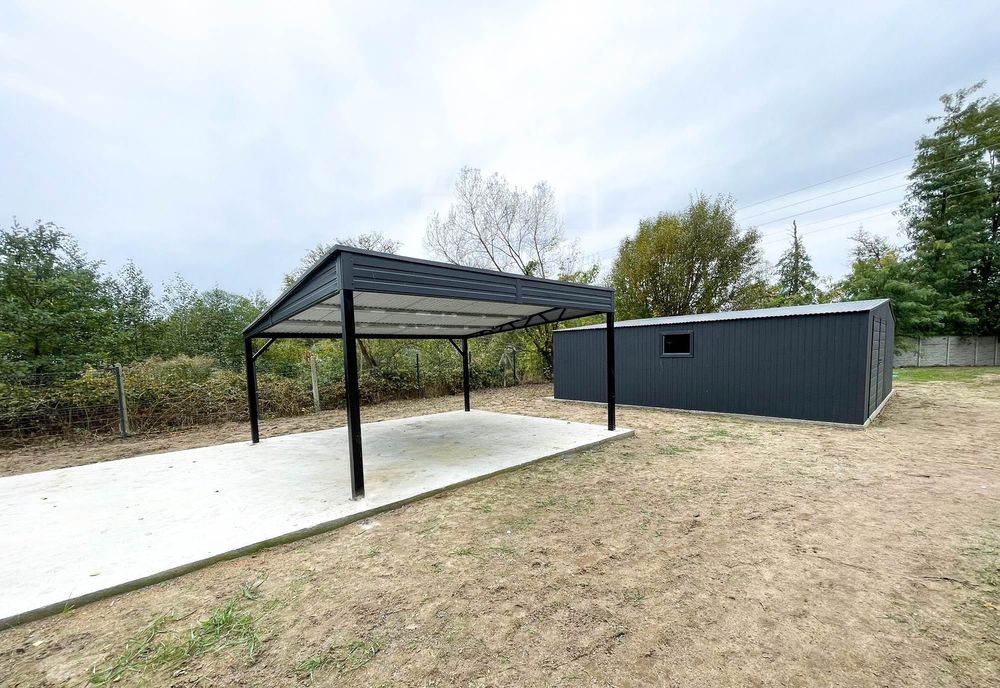 Wiata samochodowa CarPort 6x5,8m - antracyt - dach spad w tył GP487