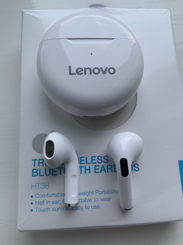 Беспроводные наушники Lenovo HT38, Bluetooth, сенсорные, белые