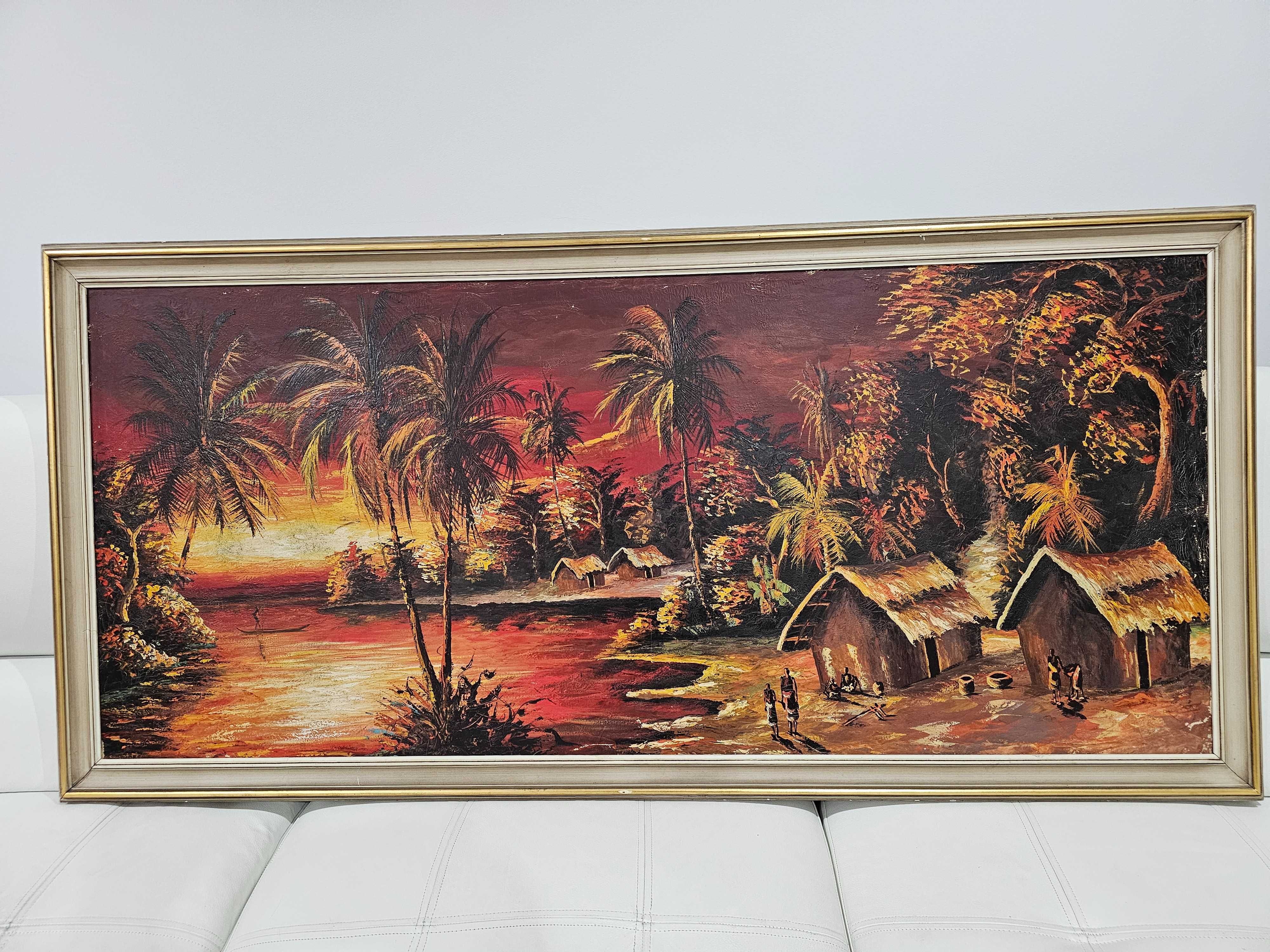 Quadro Angolano dos anos 80 com Tela de 56x150cm