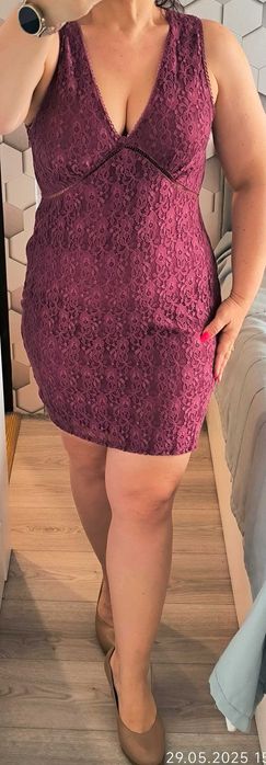 Koronkowa fioletowa sukienka Topshop, roz. 40/42