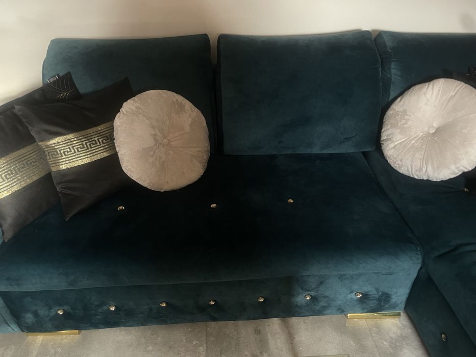 Narożnik z funkcja spania kolor morski + GRATIS stolik