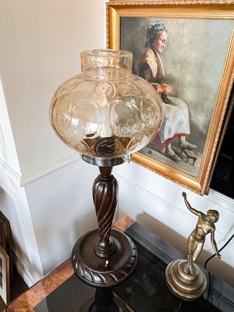 Bardzo duża drewniana lampa art Deco oryginalna 1930