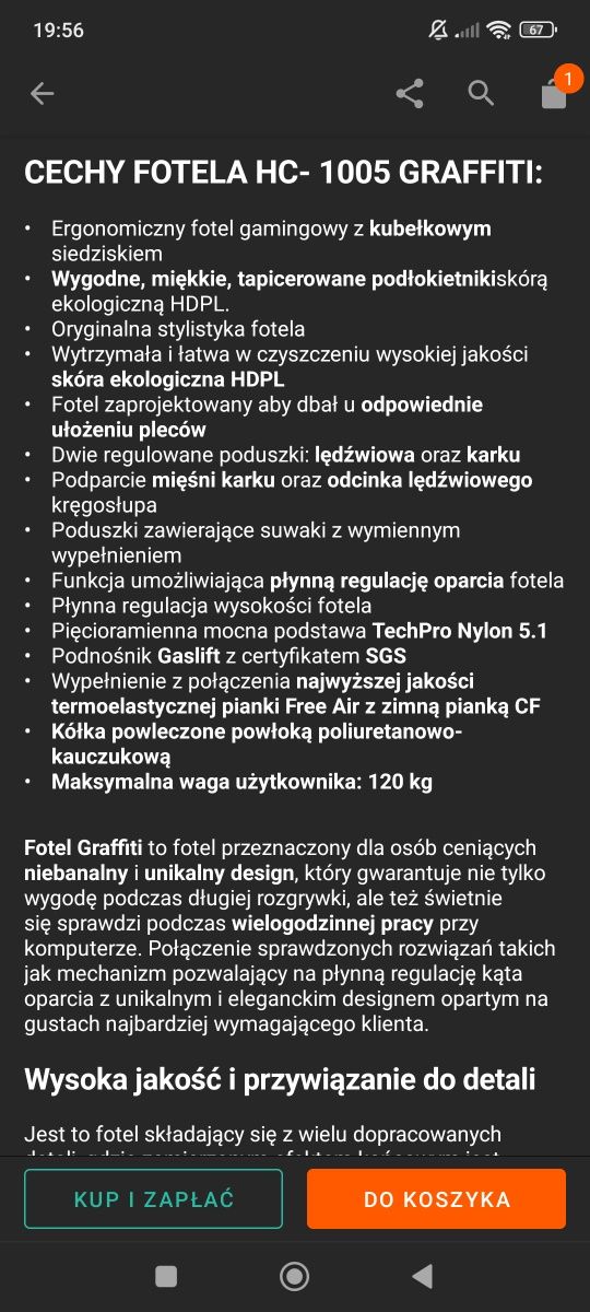 Fotel gamingowy .