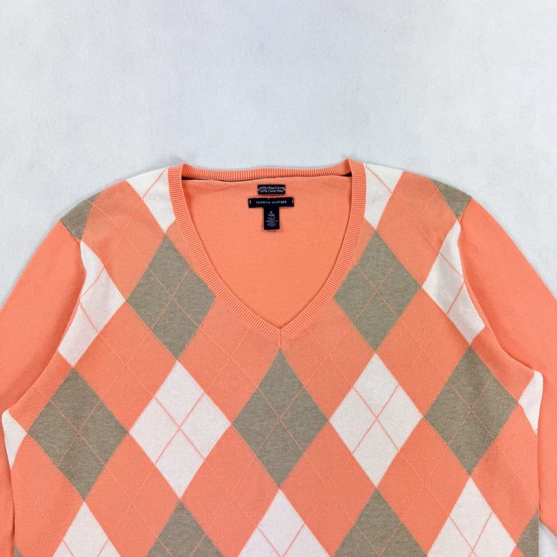 Sweter/sweterek w serek w romby Tommy Hilfiger