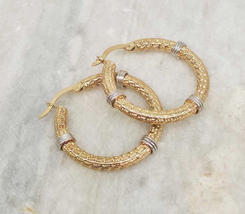 Złote zdobione kolczyki koła 585 GOLD MONEY