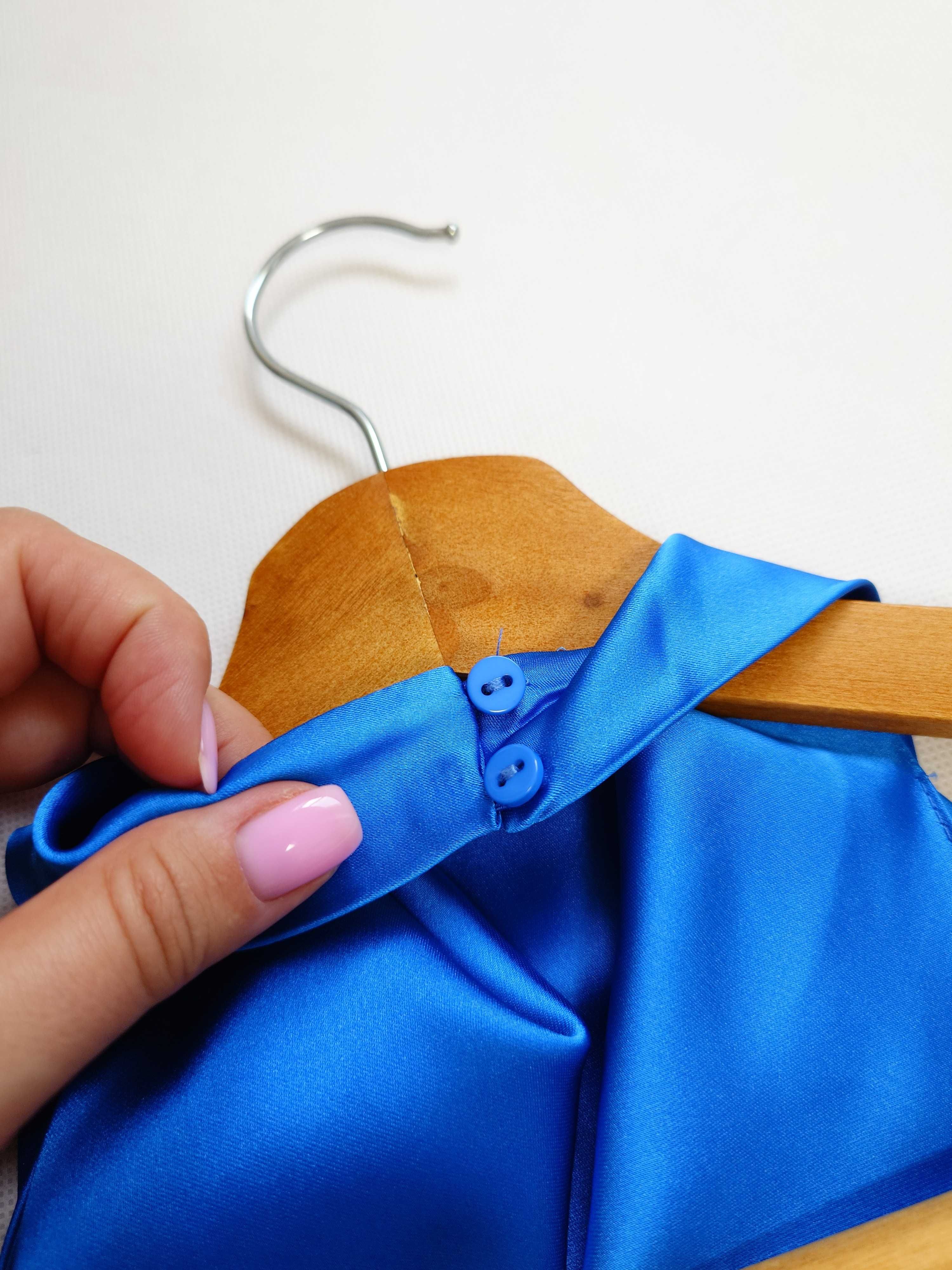 Niebieski satynowy top halter, Zara XS