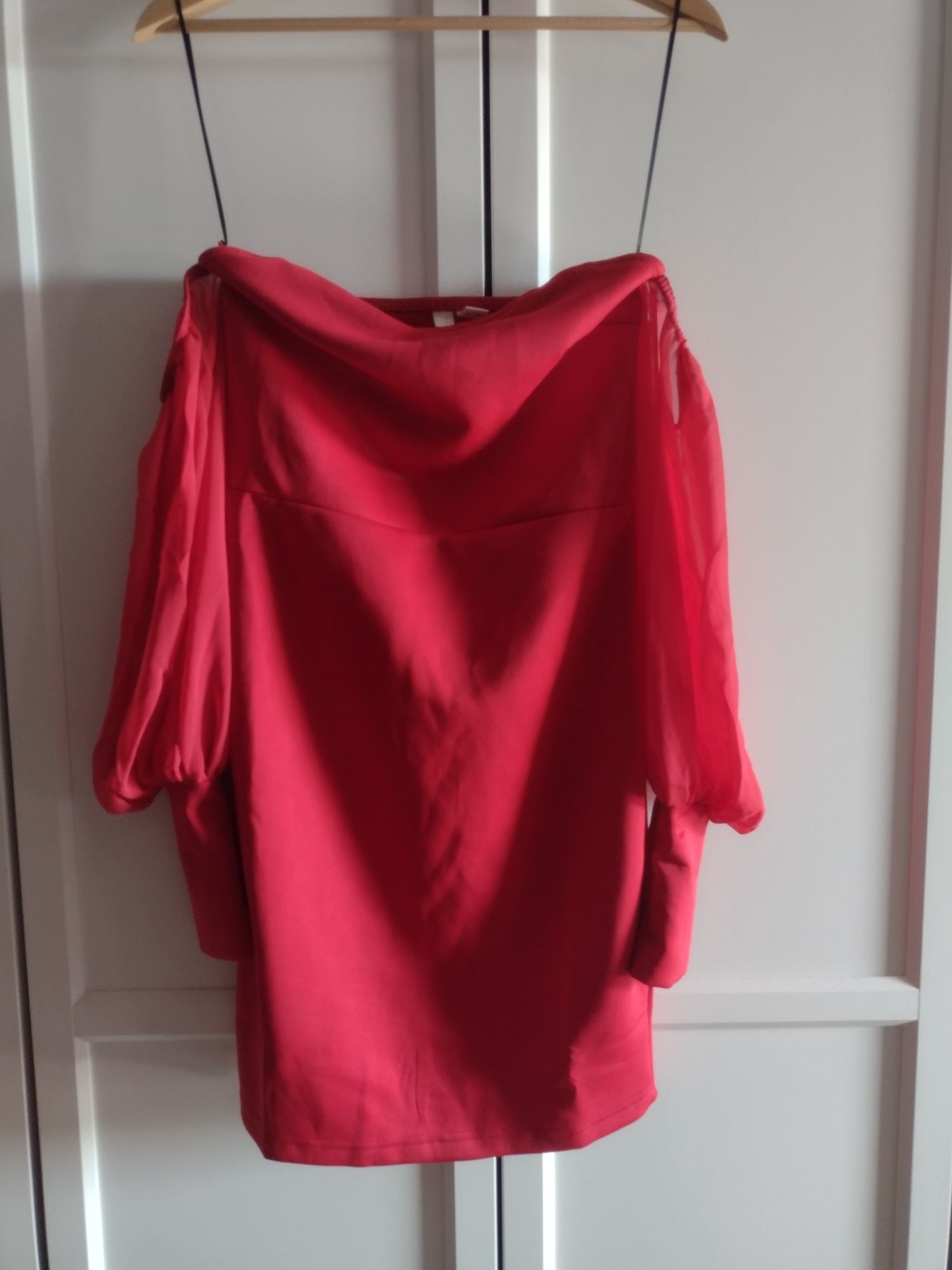 Nowa sukienka czerwona 36 38 hiszpanka ołówkowa wesele szyfonowe rekaw
