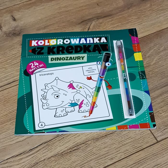 Kolorowanka z kredką dinozaury