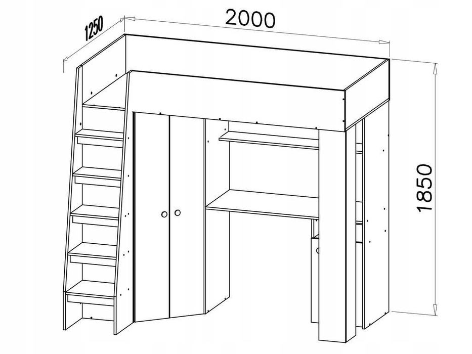 Łóżko piętrowe GUSTO 2 z biurkiem i szafą lewe/prawe dostępne w 24h