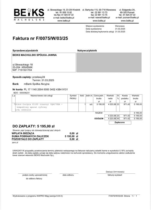 Nikon Coolpix P1100 – jak nowy!