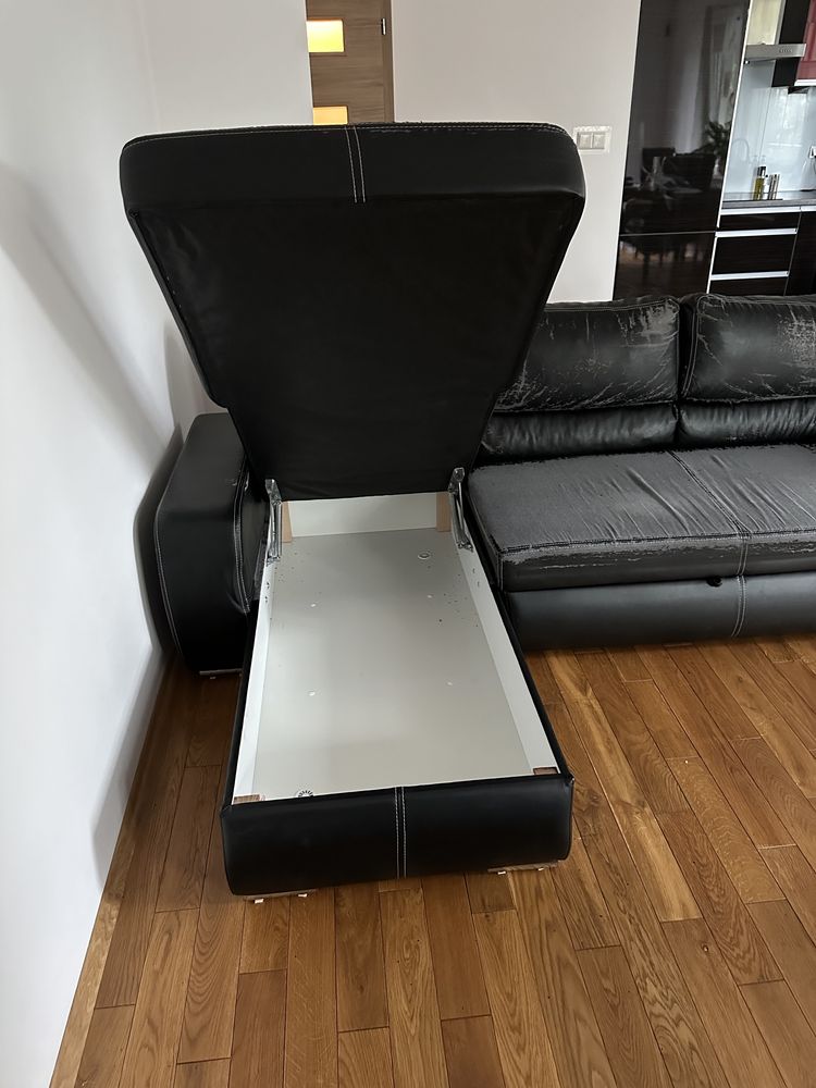 Narożnik z eko skóry lewostronny czarny 246 cm funkcja spania
