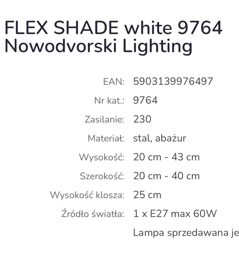 Lampa kinkiet  Nowodvorski Flex shade biała