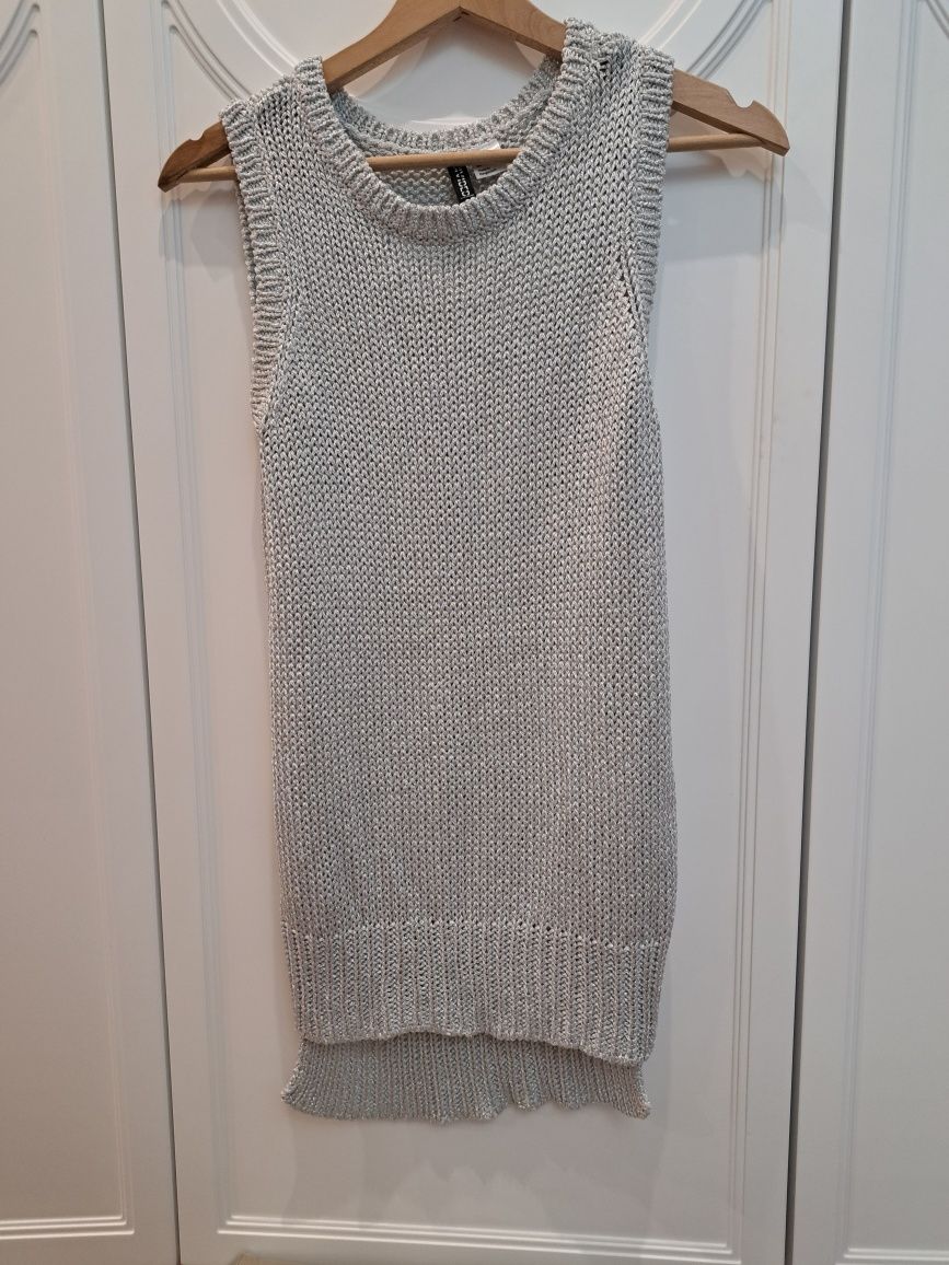 Bluzka sweter bezrękawnik srebrny h&m 34