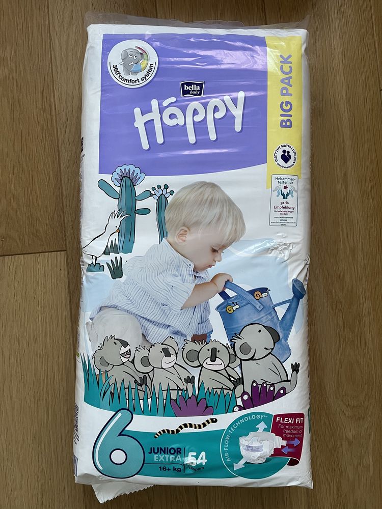 Pieluchy Happy 6 (16kg+)oraz Seni kids Junior Super-20kg+