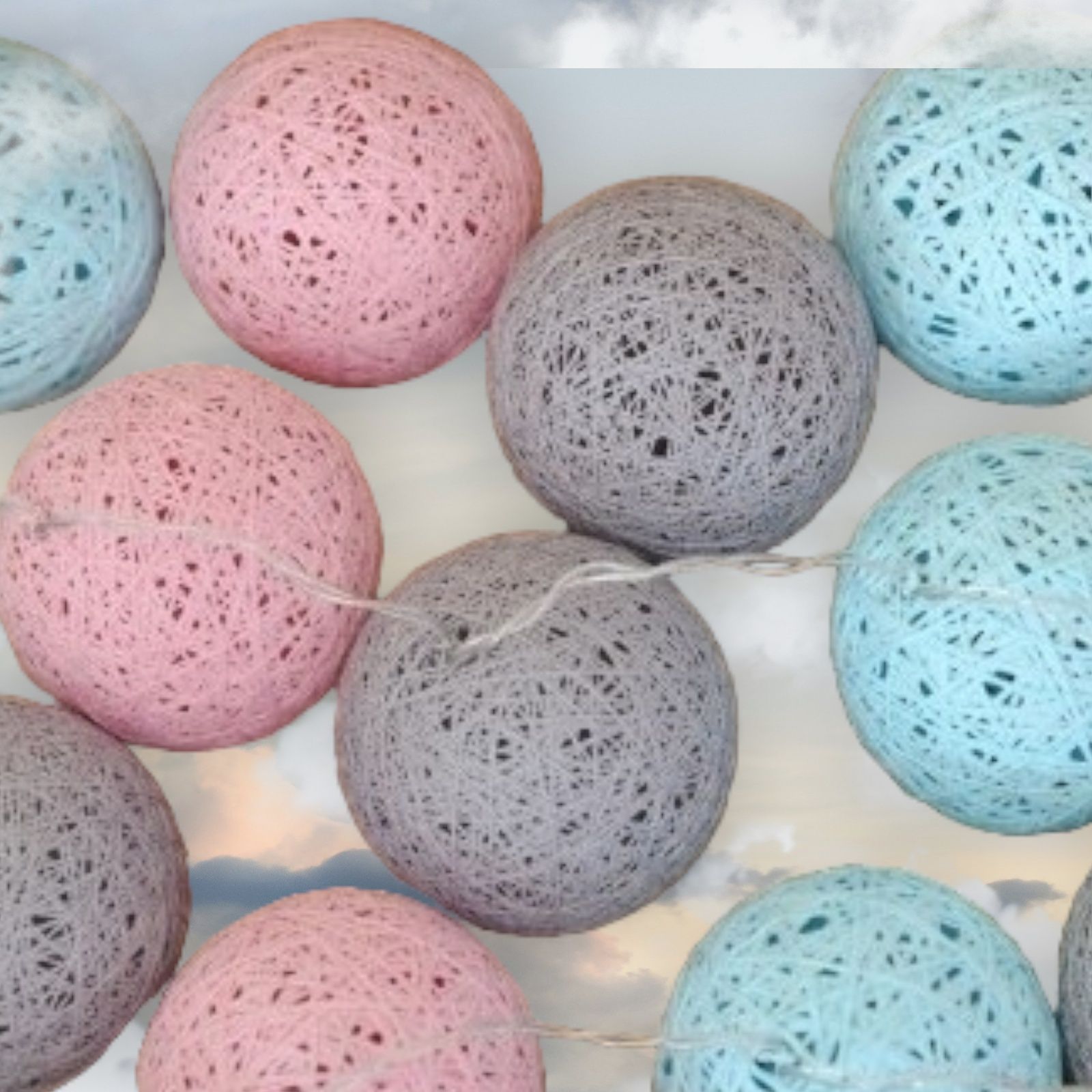 Girlanda na prąd 20 Cotton Balls pastelowe kolory