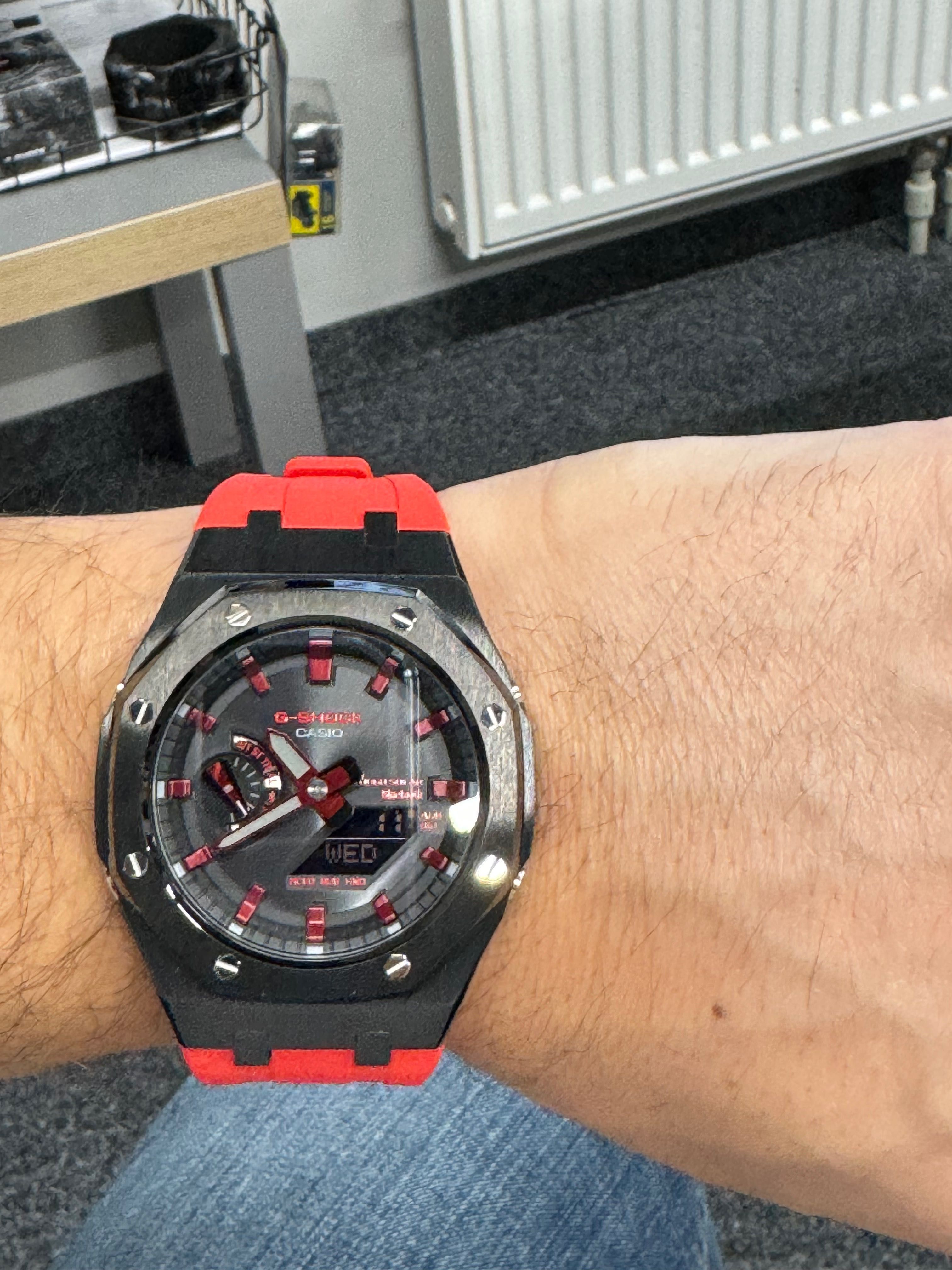 casioak ga-b2100bnr g-shock custom czarny + czerwony pasek full set ap