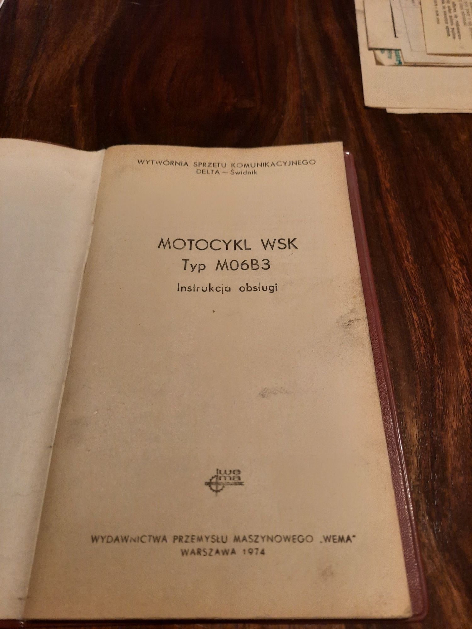 WSK  M06 B3 . Instrukcja obsługi . Rachunki oryginalne  . Motocykl .