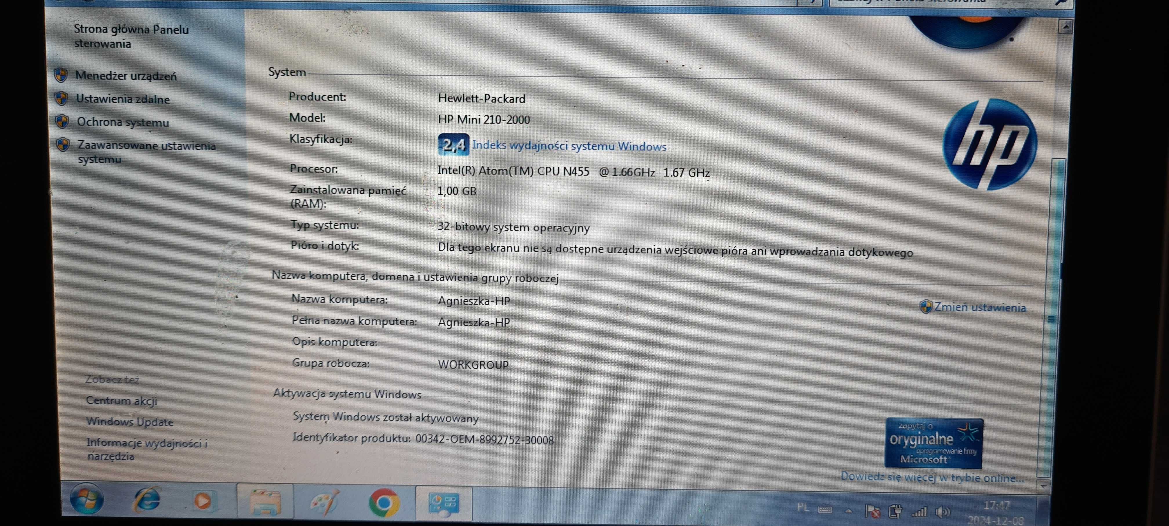 HP mini 210 typ 2000