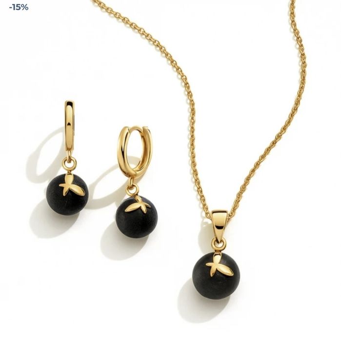 Komplet biżuterii Sadva srebro 925 z czarnym bursztynem