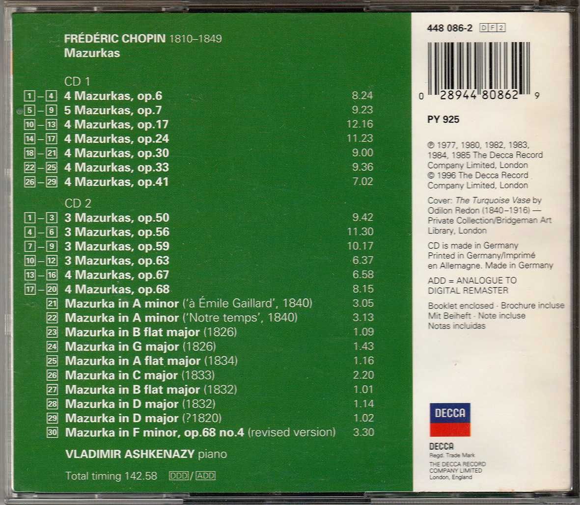CD duplo Chopin - Mazurkas / Vladimir Ashkenazy